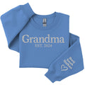 Grandma EST Sweatshirt - Embroidered Flower Font - Custom Year & Sleeve Design