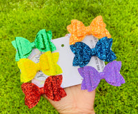 RAINBOW GLITTER FAUX SCHOOL BOWS